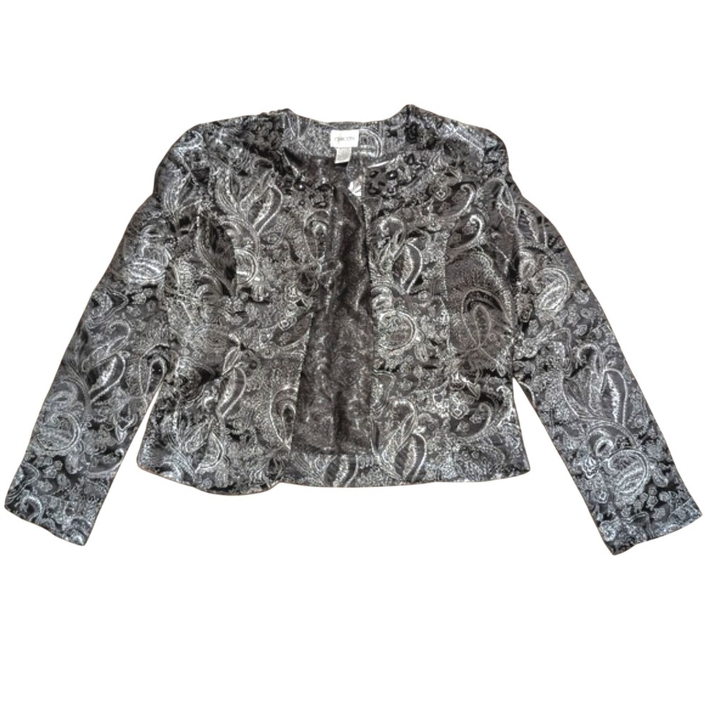 Chico's Blazer 0 S 4 Black Silver Paisley Metallic Jeweled Dressy Evening NWT